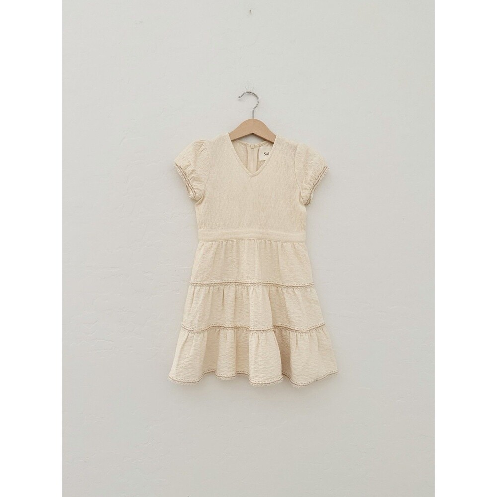 Salt the Label Girls 3/4T Cream Cotton Gauze Tiered Dress Puff Sleeve Boho